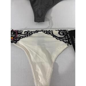 NWT 2 Pair Rene Rofe Small Thongs Panties Lace Beige Solid Gray New